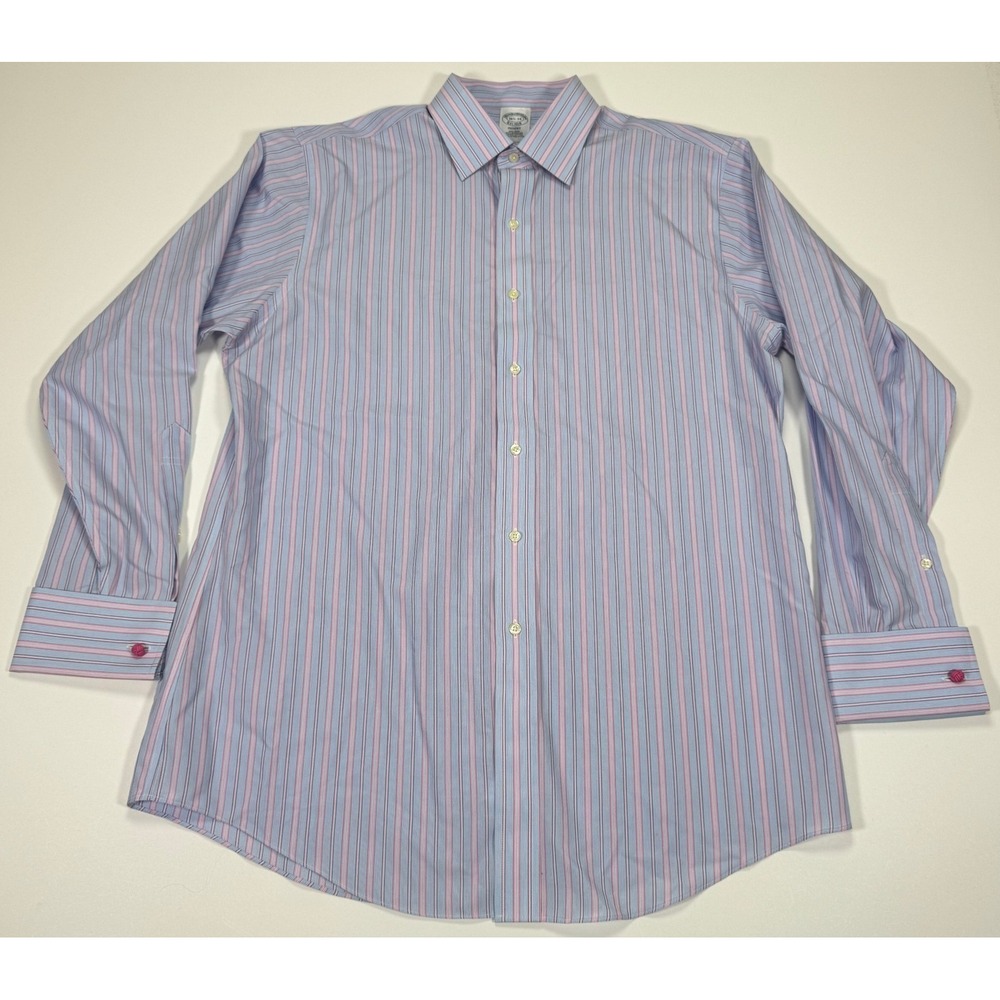 Brooks Brothers Regent Mens 16.5-34 Blue Stripe Non-Iron Dress Shirt French Cuff